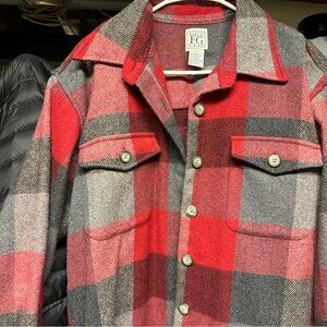 FIELD GEAR FG | Wool Blend Jacket Coat Extra Layer Plaid Buffalo Shacket -large